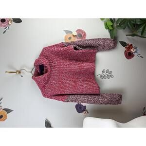 ONLY Pink and Purple Colorblock Knit Cropped Turtleneck Sweater - Size - Medium